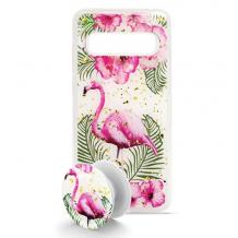 Луксозен силиконов калъф / гръб / TPU Summer Breeze с Popsocket за Samsung Galaxy S8 Plus G955 - Flamingo