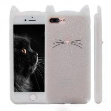 Силиконов калъф / гръб / TPU 3D за Apple iPhone 5 / iPhone 5S / iPhone SE - котешки ушички / бял с брокат