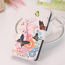 Кожен калъф Flip тефтер Flexi със стойка за Samsung Galaxy A8 2018 A530F - бял / цветя и пеперуди