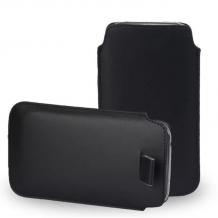 Кожен калъф с издърпване тип джоб за LG K8 2017 - черен