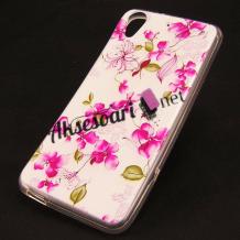 Силиконов калъф / гръб / TPU за HTC Desire 650 - бял / розови цветя