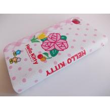 Кожен калъф Flip тефтер със стойка за Apple iPhone 4 / iPhone 4S - Hello Kitty / розово и бяло