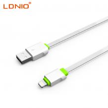 Оригинален USB кабел LDNIO USB Cable LS01 за Apple iPhone 5 / iPhone 5S / iPhone 6 / iPhone 6S / iPhone 6S Plus / iPhone 6 plus / iPod Touch 5 / iPhone 5C / iPod Nano 7 - бяло със зелено / плосък