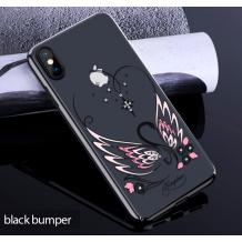 Луксозен твърд гръб KINGXBAR Swarovski Diamond за Apple iPhone X / iPhone XS - прозрачен / черен кант / лебед