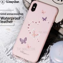 Луксозен твърд гръб със силиконов кант KINGXBAR Swarovski Diamond за Apple iPhone XS Max - розов / Butterfly