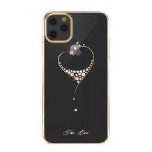 Луксозен твърд гръб KINGXBAR Swarovski Diamond за  Apple iPhone 11 Pro 5.8'' - прозрачен със златист кант / сърце