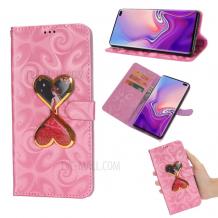 Луксозен кожен калъф Flip тефтер със стойка за Samsung Galaxy S10 - розов / пясъчен часовник