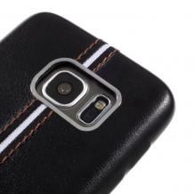 Оригинален кожен гръб HOCAR за Samsung Galaxy S7 G930 - черен с бял кант