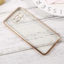 Оригинален силиконов калъф / гръб / TPU G-Case Plating за Samsung Galaxy S8 Plus G955 - прозрачен / златист кант