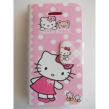 Кожен калъф Flip тефтер със стойка за Apple iPhone 4 / iPhone 4S - Hello Kitty / розово и бяло