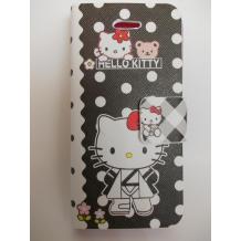 Кожен калъф Flip тефтер със стойка за Apple iPhone 5 / iPhone 5S - Hello Kitty / черно и бяло