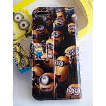 Кожен калъф Flip тефтер със стойка 3D за Apple iPhone 5 / iPhone 5S - Minions / миньони / Аз проклетникът / Despicable me / черен