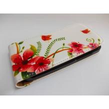 Кожен калъф Flip тефтер за HTC Desire 500 - бял розови цветя и пеперуди