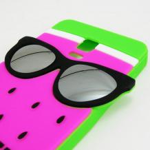 Силиконов калъф / гръб / TPU 3D за Samsung Galaxy Note 4 N910 / Samsung Note 4 - розова диня / очила