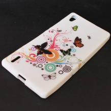 Силиконов калъф / гръб / TPU за Huawei Ascend P7 - бял с пеперуди