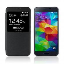 Кожен калъф Flip Cover S-View за Samsung Galaxy S5 mini G800 - черен