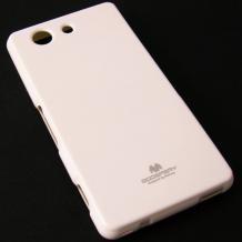 Луксозен силиконов калъф / гръб / TPU Mercury GOOSPERY Jelly Case за Sony Xperia Z3 Compact / Z3 Mini - бял с брокат