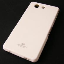 Луксозен силиконов калъф / гръб / TPU Mercury GOOSPERY Jelly Case за Sony Xperia Z3 Compact / Z3 Mini - бял с брокат