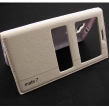 Луксозен кожен калъф Flip тефтер със стойка за Huawei Ascend Mate 7 - S-View / бял