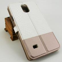 Луксозен кожен калъф Flip тефтер със стойка за Samsung Galaxy Note 4 N910 / Samsung Note 4 - Croco / бял