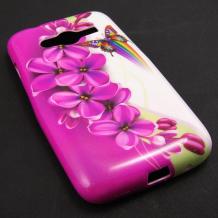 Силиконов калъф / гръб / TPU за Samsung Galaxy Ace 4 G313 - лилави цветя и пеперуда