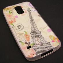 Силиконов калъф / гръб / TPU за Samsung Galaxy S5 G900 - Айфелова кула / Eiffel Tower / цветя