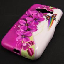 Силиконов калъф / гръб / TPU за Samsung Galaxy Ace 4 G313 - лилави цветя и пеперуда