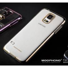Луксозен твърд гръб / капак / MEEPHONG Noble Series за Samsung Galaxy S5 G900 - прозрачен със златист кант