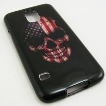 Силиконов калъф / гръб / TPU за Samsung Galaxy S5 G900 - Skull / American Flag