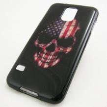 Силиконов калъф / гръб / TPU за Samsung Galaxy S5 G900 - Skull / American Flag
