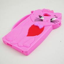 Силиконов калъф / гръб / TPU 3D за Sony Xperia M2 - розов / LOVECAT