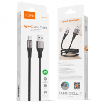 Кабел VIDVIE CB4038 за зареждане и пренос на данни / USB to Type-C 3A 1m - черен