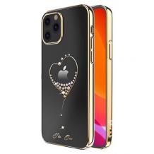 Луксозен твърд гръб KINGXBAR Swarovski Diamond Wish Series за Apple iPhone 13 6.1" - прозрачен със златист кант / сърце