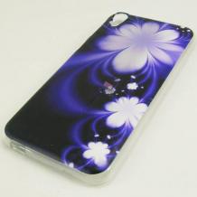 Силиконов калъф / гръб / TPU за HTC Desire 826 - черен / лилави цветя