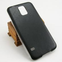 Ултра тънък силиконов калъф / гръб / TPU Ultra Thin за Samsung G900 Galaxy S5 / Galaxy S5 Neo G903 - черен с кожен гръб