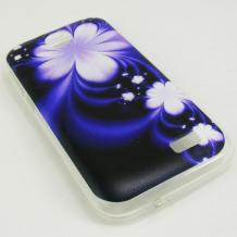 Силиконов калъф / гръб / TPU за HTC Desire 310 -  лилав / бели цветя