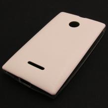 Ултра тънък силиконов калъф / гръб / TPU Ultra Thin за Microsoft Lumia 435 - бял с кожен гръб