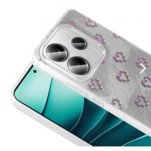 Луксозен силиконов калъф / гръб / TPU Ponti Case за Xiaomi Redmi Note 14 5G - сив / сърца с камъни