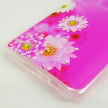 Ултра тънък силиконов калъф / гръб / TPU Ultra Thin за LG G3 D850 - розов / бели цветя с камъни