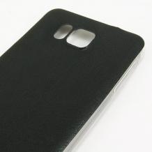 Ултра тънък силиконов калъф / гръб / TPU Ultra Thin за Samsung Galaxy Alpha G850 - черен с кожен гръб