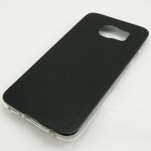 Ултра тънък силиконов калъф / гръб / TPU Ultra Thin за  Samsung Galaxy S6 G920 - черен с кожен гръб