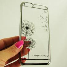 Ултра тънък заден предпазен твърд гръб / капак / с камъни за Apple iPhone 6 Plus 5.5'' - прозрачен с глухарче / син кант