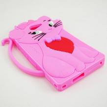 Силиконов калъф / гръб / TPU 3D за Sony Xperia M2 - розов / LOVECAT