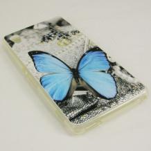 Силиконов калъф / гръб / TPU за Sony Xperia M4 Aqua - сив / синя пеперуда