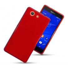 Ултра тънък силиконов калъф / гръб / TPU Ultra Thin Candy Case за Sony Xperia Z3 Compact / Z3 Mini - червен / брокат