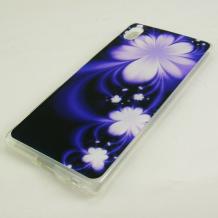 Силиконов калъф / гръб / TPU за Sony Xperia Z4 - лилав / бели  цветя