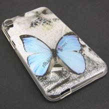 Силиконов калъф / гръб / TPU за HTC Desire 826 - сив / синя пеперуда