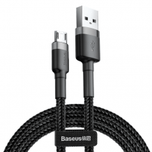 Оригинален USB кабел BASEUS Cafule Cable Micro USB за зареждане и пренос на данни - черен със сребристо