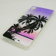 Силиконов калъф / гръб / TPU за Sony Xperia M4 Aqua - лилав / палми