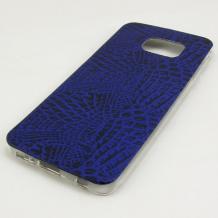 Ултра тънък силиконов калъф / гръб / TPU Ultra Thin за Samsung Galaxy S6 G920 - син / кожен / кроко